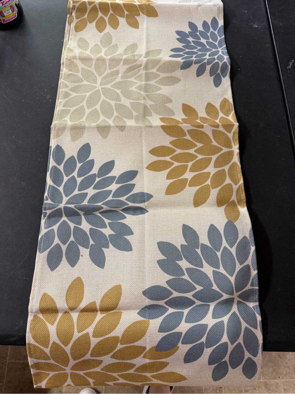 (Sale $5)Floral Print Table Runner in Blue and Gold